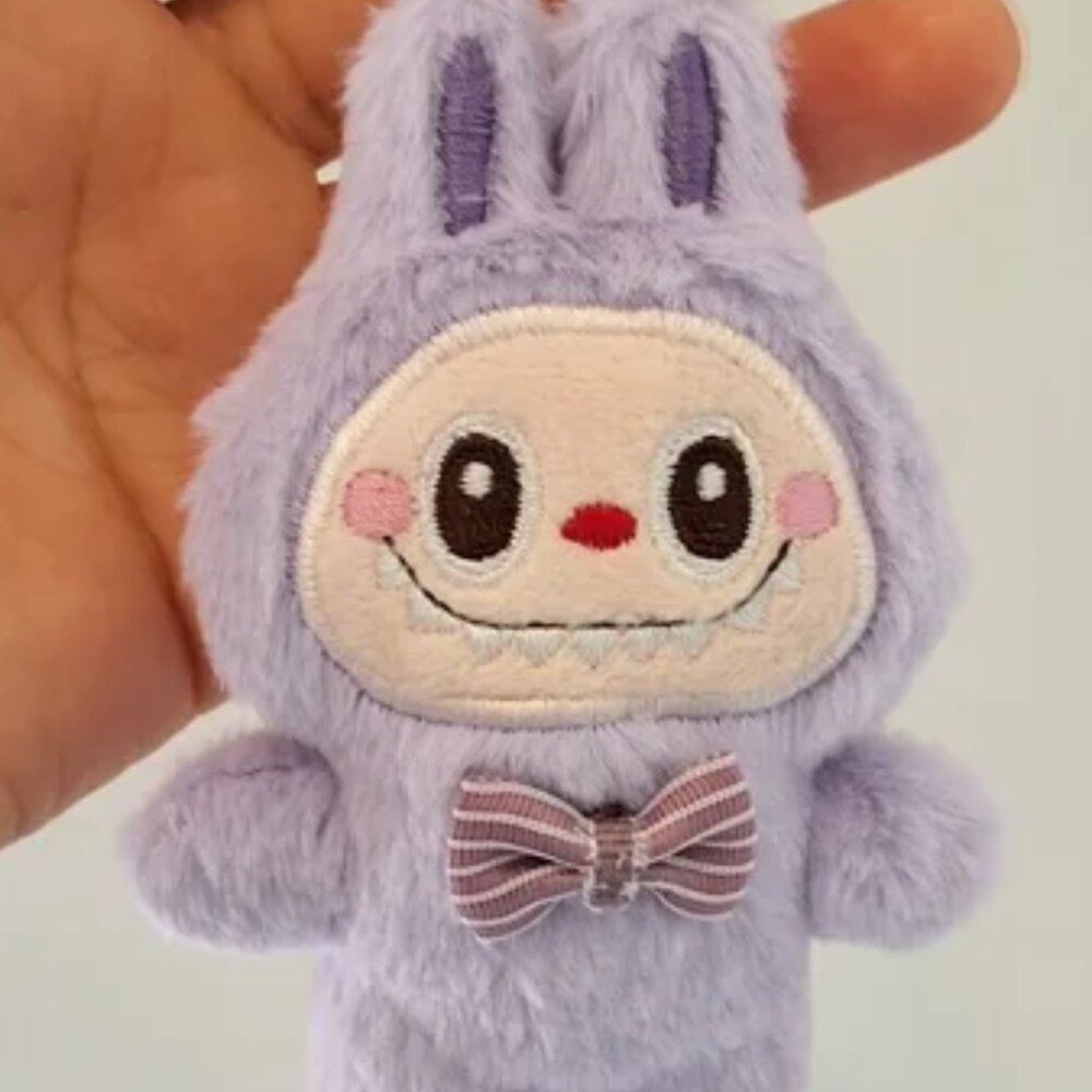 PURPLE Plush Bunny W/ BOW TIE KEYCHAIN /BAG CHARM NEW - Picture 3 of 7